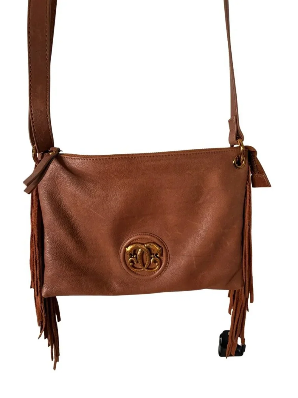 Sharif Legacy Leather Fringe Mini Hobo Crossbody Bag Latte Embossed Leather